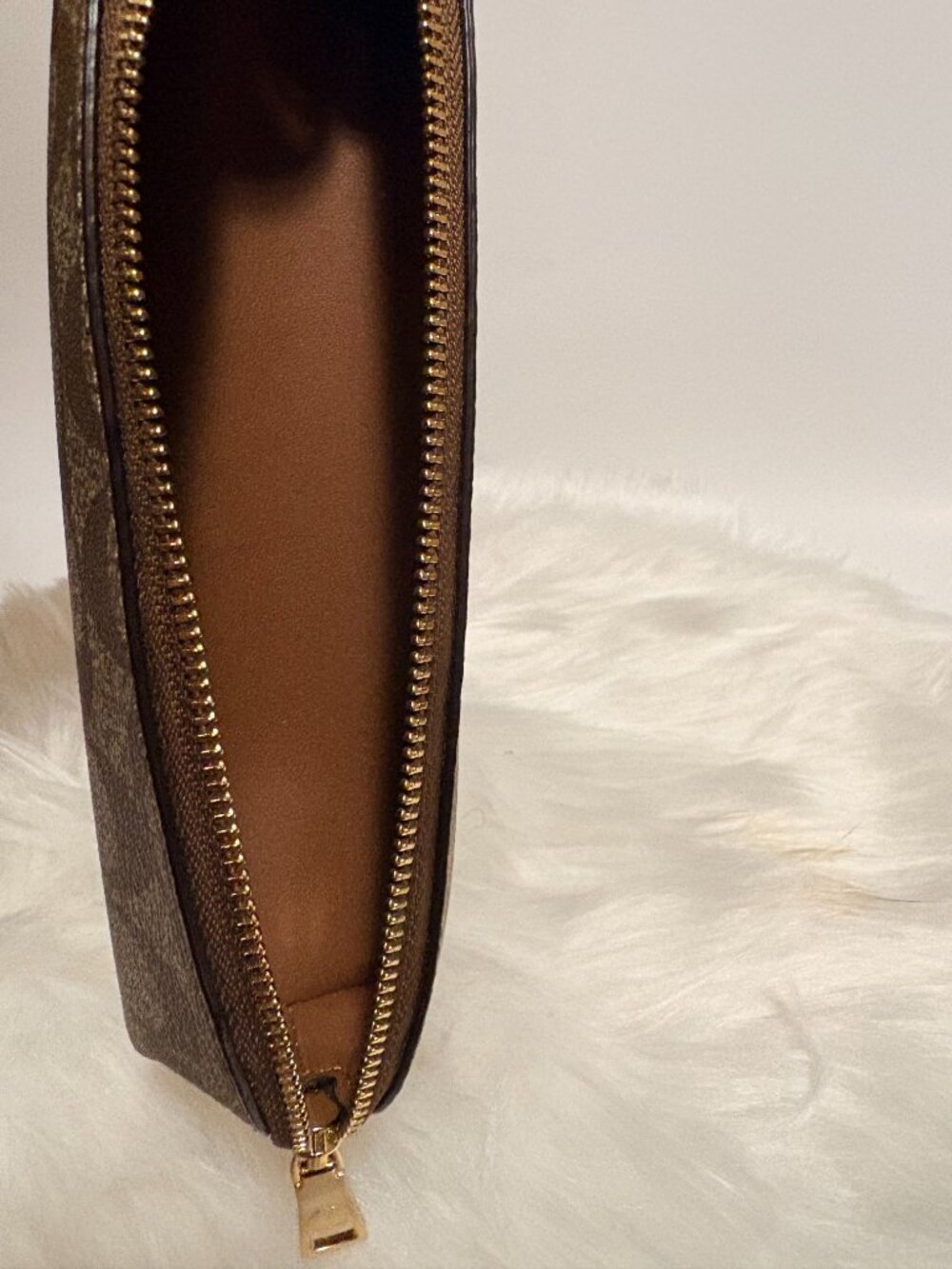 Coach Signature Canvas Pencil Case Cosmetic Pouch Brown Khaki Zip - Picture 5 of 5
